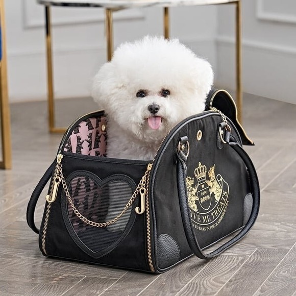 Juicy‎ Couture Fashionable Pet Carrier, Black with black trim and gold hardware - Picture 1 of 10